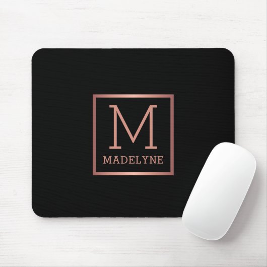 Schwarze Rose Gold Elegante Modernes Monogramm Mousepad (Mit Mouse)
