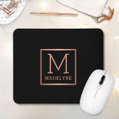 Schwarze Rose Gold Elegante Modernes Monogramm Mousepad