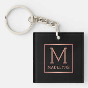 Schwarze Rose Gold Elegante Modernes Monogramm Schlüsselanhänger