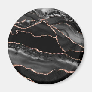 Schwarze Rose Gold-Faux-Glitter-Achat-Geode  Magnet