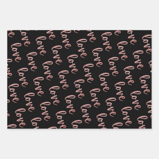 Schwarze Rose Gold Foil Herz Liebe Glücklich Gebur Geschenkpapier Set (Vorderseite 2)