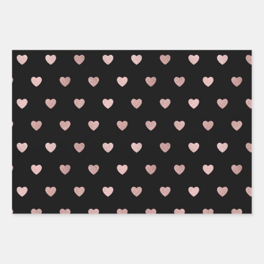 Schwarze Rose Gold Foil Herz Liebe Glücklich Gebur Geschenkpapier Set (Vorderseite)