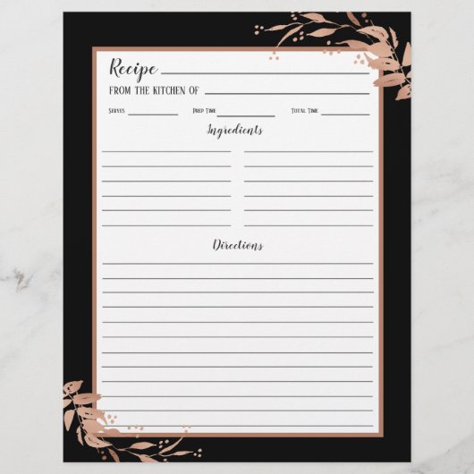Schwarze Rose Gold Foliage Recipine Seite (Vorderseite)