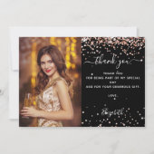 Schwarze Rose Gold Foto Geburtstag Dankeschön Kart Einladung (Vorderseite)