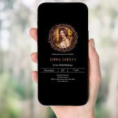 Schwarze Rose Gold Foto Glitzer Geburtstag Einladung