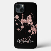 Schwarze Rose Gold Glitter Funkeln Monogramm Case-Mate iPhone Hülle (Rückseite)