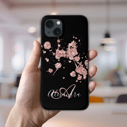 Schwarze Rose Gold Glitter Funkeln Monogramm Case-Mate iPhone Hülle