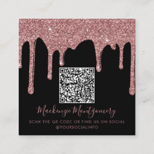 Schwarze Rose Gold Glitter QR-Code tropft Quadratische Visitenkarte