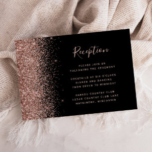 Schwarze Rose Gold Glitter Rand Hochzeitsempfang Begleitkarte