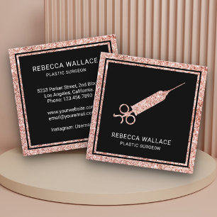 Schwarze Rose Gold Glitter Spritze Plastischer Chi Quadratische Visitenkarte