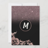Schwarze Rose Gold Glitzer Blume Verlobung Einladung (Rückseite)