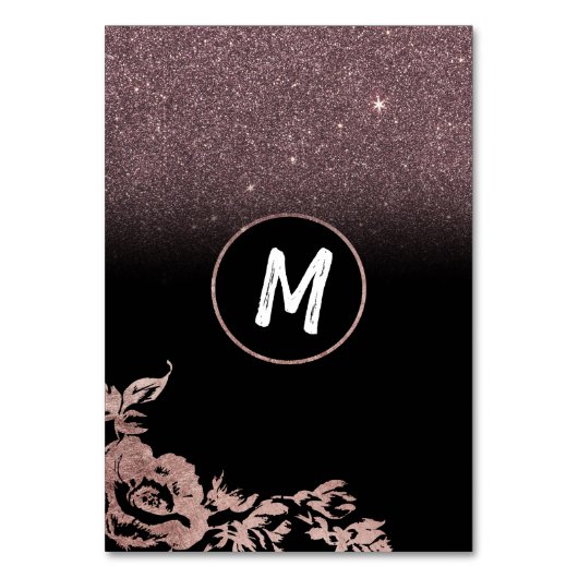 Schwarze Rose Gold Glitzer Blumen Tischnummern (Rückseite)
