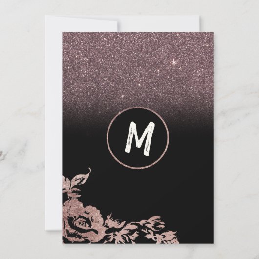 Schwarze Rose Gold Glitzer Blumenzwiebeln Einladung (Rückseite)