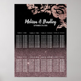 Schwarze Rose Gold Glitzer Blütensitzkarte Poster