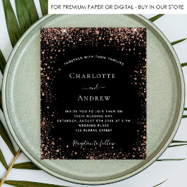 Schwarze Rose Gold Glitzer Einladung zur Hochzeit