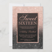 Schwarze Rose Gold Glitzer eleganter Chic Sweet 16 Einladung (Vorderseite)