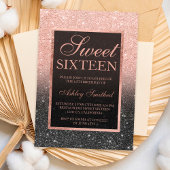 Schwarze Rose Gold Glitzer eleganter Chic Sweet 16 Einladung