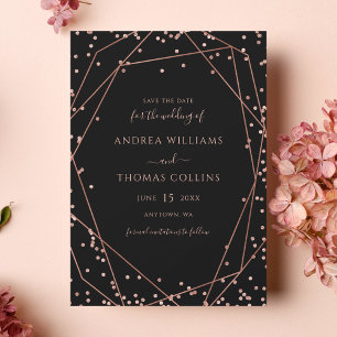 Schwarze Rose Gold Glitzer Geometric Wedding Save The Date