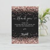 Schwarze Rose Gold Glitzer Glitzern danke Karte (Stehend Vorderseite)