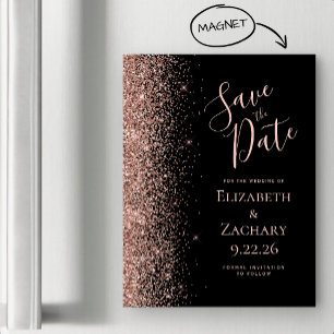 Schwarze Rose Gold Glitzer Magnetic Save the Date Magnetkarte