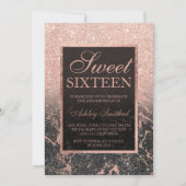 Schwarze Rose Gold Glitzer Marmor schick Sweet 16 Einladung (Vorderseite)