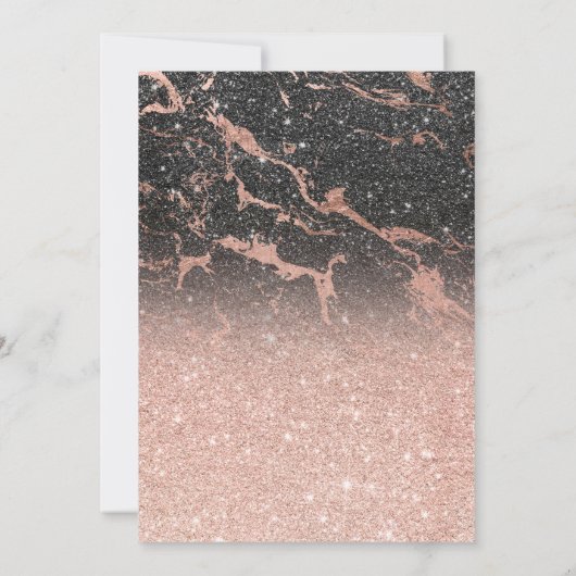 Schwarze Rose Gold Glitzer Marmor schick Sweet 16 Einladung (Rückseite)