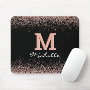 Schwarze Rose Gold Glitzer Monogram Mousepad