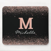 Schwarze Rose Gold Glitzer Monogram Mousepad (Vorne)