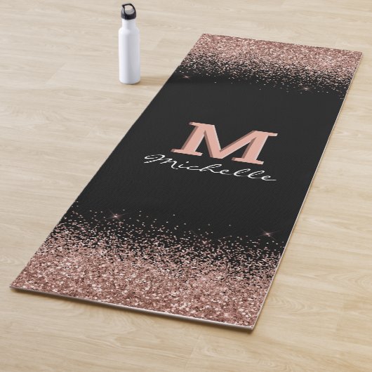 Schwarze Rose Gold Glitzer Monogram Yogamatte (Beispiel)