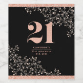 Schwarze Rose Gold Glitzer Muster 21. Geburtstag Weinetikett (Einzelnes Label)
