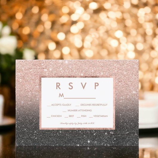 Schwarze Rose Gold Glitzer ombre UAWG RSVP Karte
