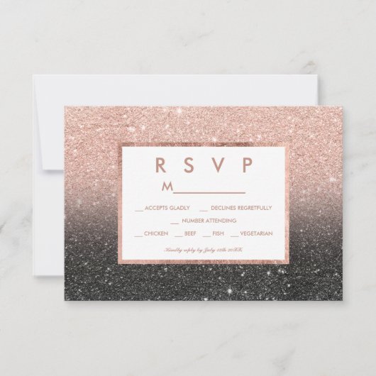 Schwarze Rose Gold Glitzer ombre UAWG RSVP Karte (Vorderseite)