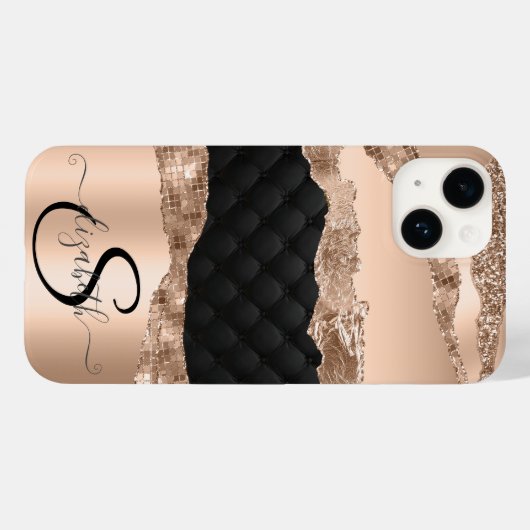 Schwarze Rose Gold Glitzer Sequenzen Case-Mate iPhone Hülle (Rückseite (Horizontal))