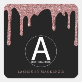 Schwarze Rose Gold Glitzer Tropfen Business-Logo Quadratischer Aufkleber