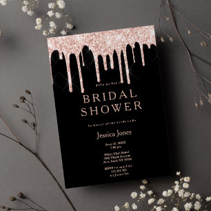 Schwarze Rose Gold Glitzer Tropfen Glattleder Brau Einladung