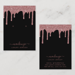 Schwarze Rose Gold Glitzer Tropfen Schmuck Visitenkarte