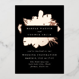 Schwarze Rose Gold Kranz Pampas Grass Floral Hochz Folieneinladung