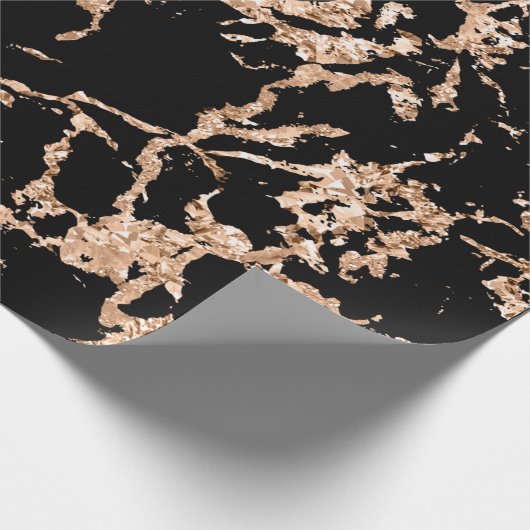 Schwarze Rose Gold Marmor Schlaganfälle Stone Eleg Geschenkpapier (Ecke)