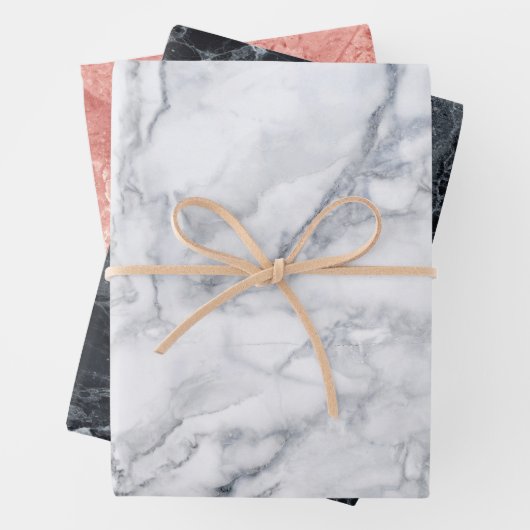 Schwarze Rose Gold Marmortextur Geschenkpapier Set (Beispiel)
