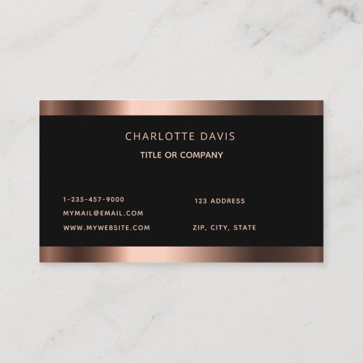 Schwarze Rose Gold minimalistisch elegant modern Visitenkarte (Rückseite)