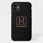 Schwarze Rose Gold Monogram Elegant Case-Mate iPhone Hülle (Rückseite)