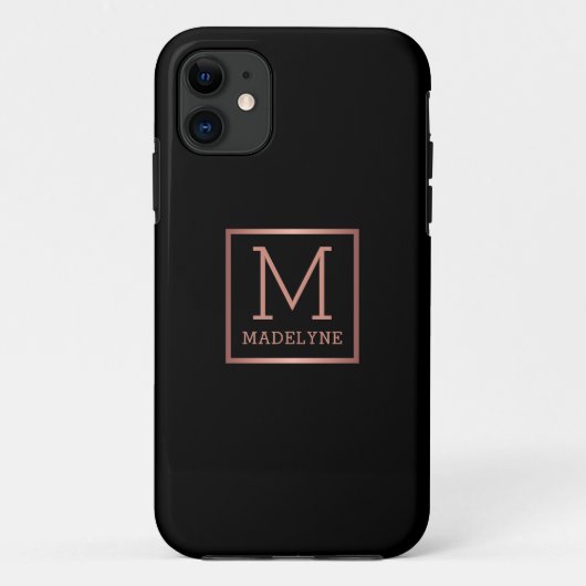 Schwarze Rose Gold Monogram Elegant Case-Mate iPhone Hülle (Rückseite)