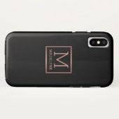 Schwarze Rose Gold Monogram Elegant Case-Mate iPhone Hülle (Rückseite (Horizontal))