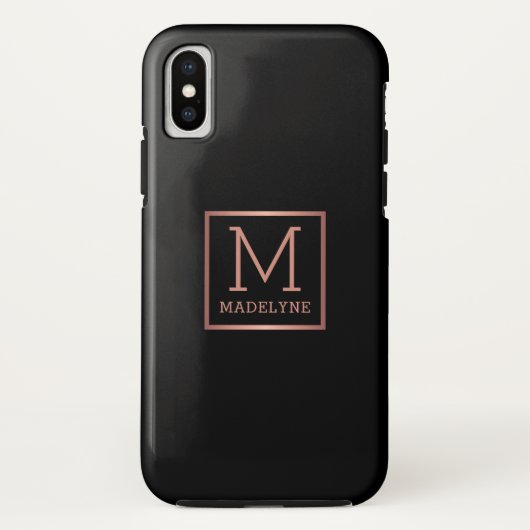 Schwarze Rose Gold Monogram Elegant Case-Mate iPhone Hülle (Rückseite)