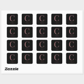 Schwarze Rose Gold Monogram Elegant Schrift Quadratischer Aufkleber (Blatt)
