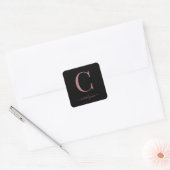 Schwarze Rose Gold Monogram Elegant Script Quadratischer Aufkleber (Umschlag)