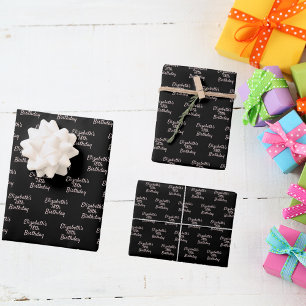 Schwarze Rose Gold-Namensskript minimalistisch Geschenkpapier Set