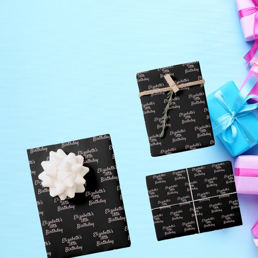 Schwarze Rose Gold-Namensskript minimalistisch Geschenkpapier Set