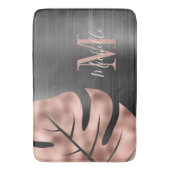 Schwarze Rose Gold Palm Leaf Monogram Badematte (Vorderseite Vertikal)