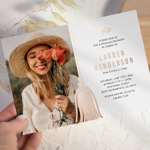 Schwarze Rose Gold Quaste Foto Abschlussfeier Folieneinladung